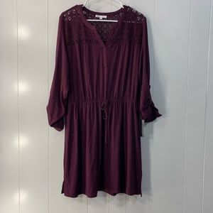 Nordstrom DR2 Burgundy Lace Sleeve Dress